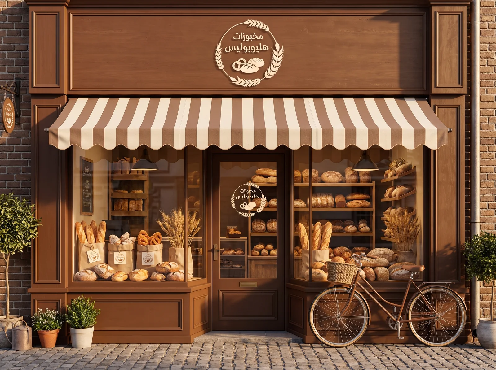Heliopolis Baked Goods, Neighborhood bakery, Cairo: Storefront concept. The wordmark over the awning