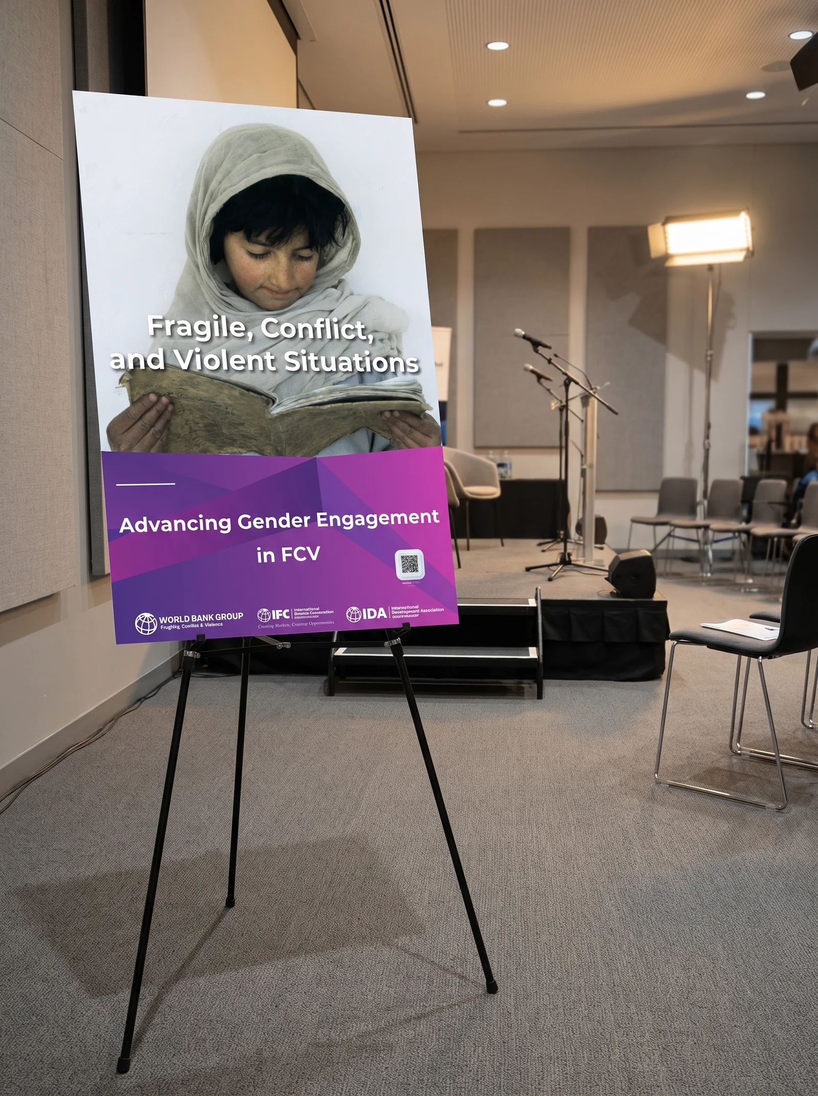 Campaign & Event Graphics, World Bank Group: The FCV gender poster, panel-room easel
