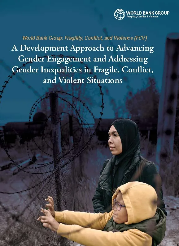 Advancing Gender Equality in FCV, World Bank Group: Cover. Duotone photograph, serif title stack