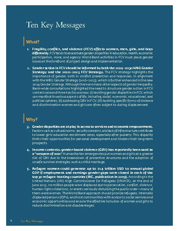 Advancing Gender Equality in FCV, World Bank Group: Ten key messages on solid navy