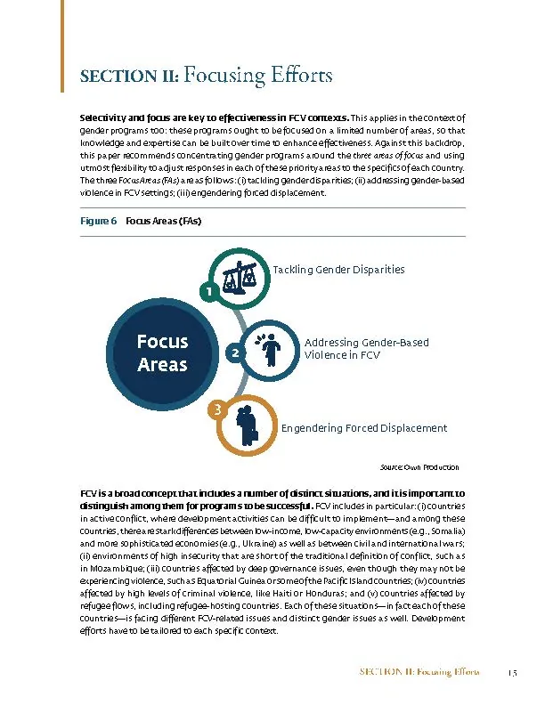 Advancing Gender Equality in FCV, World Bank Group: Chapter opener with the focus-areas diagram