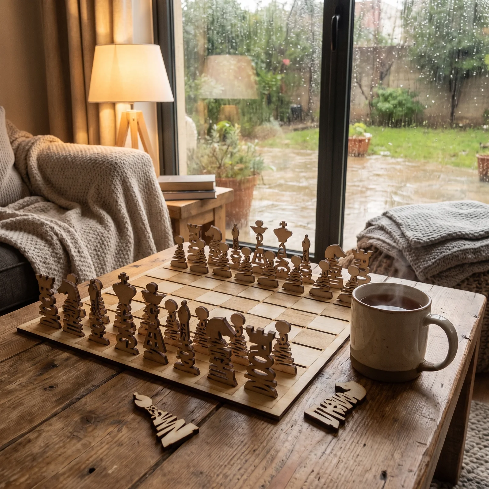 The Laser Workshop, Independent practice, Cairo: The letterform chess set, set up for play
