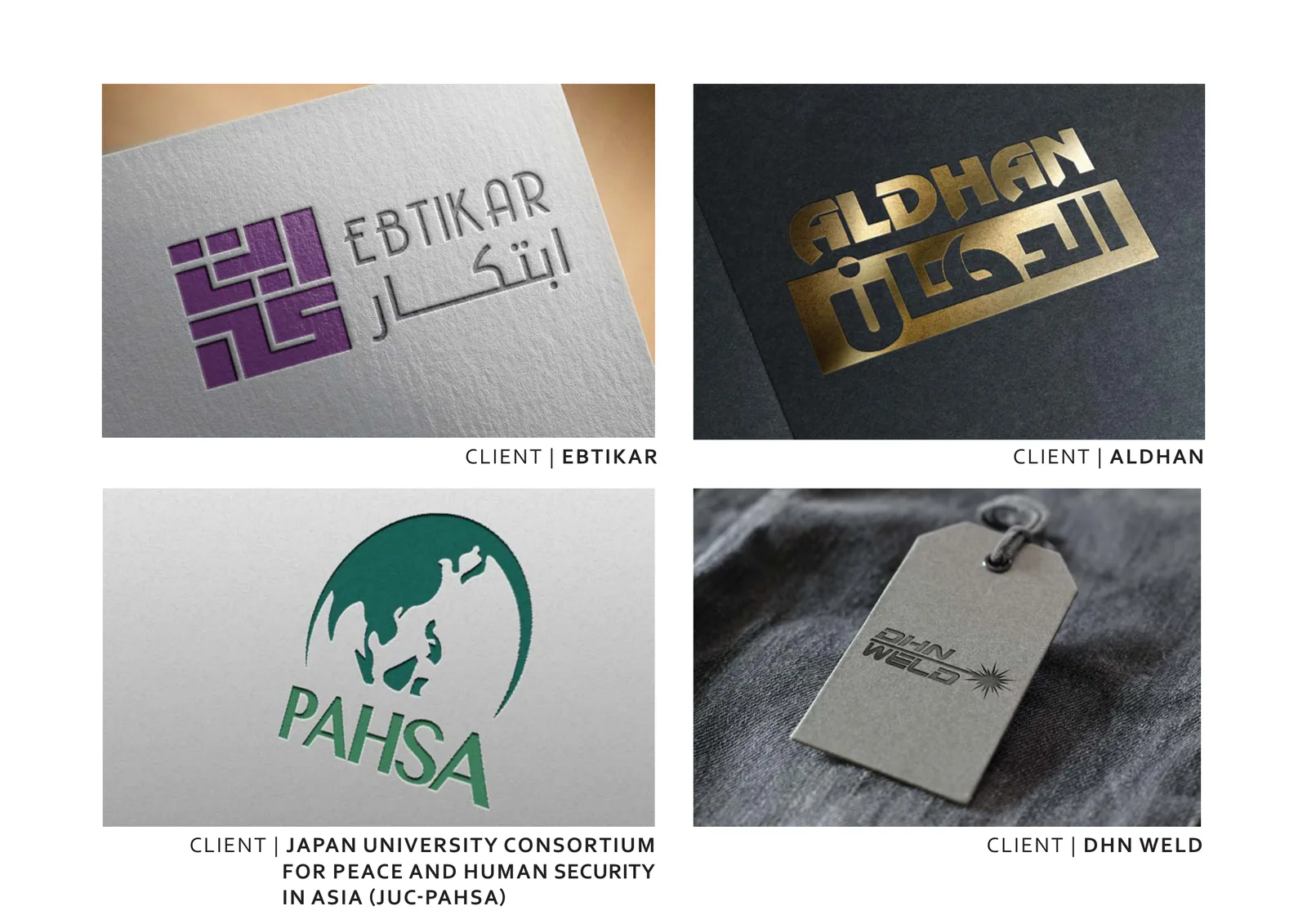 Logo marks for Ebtikar, Aldhan, JUC-PAHSA, and DHN Weld