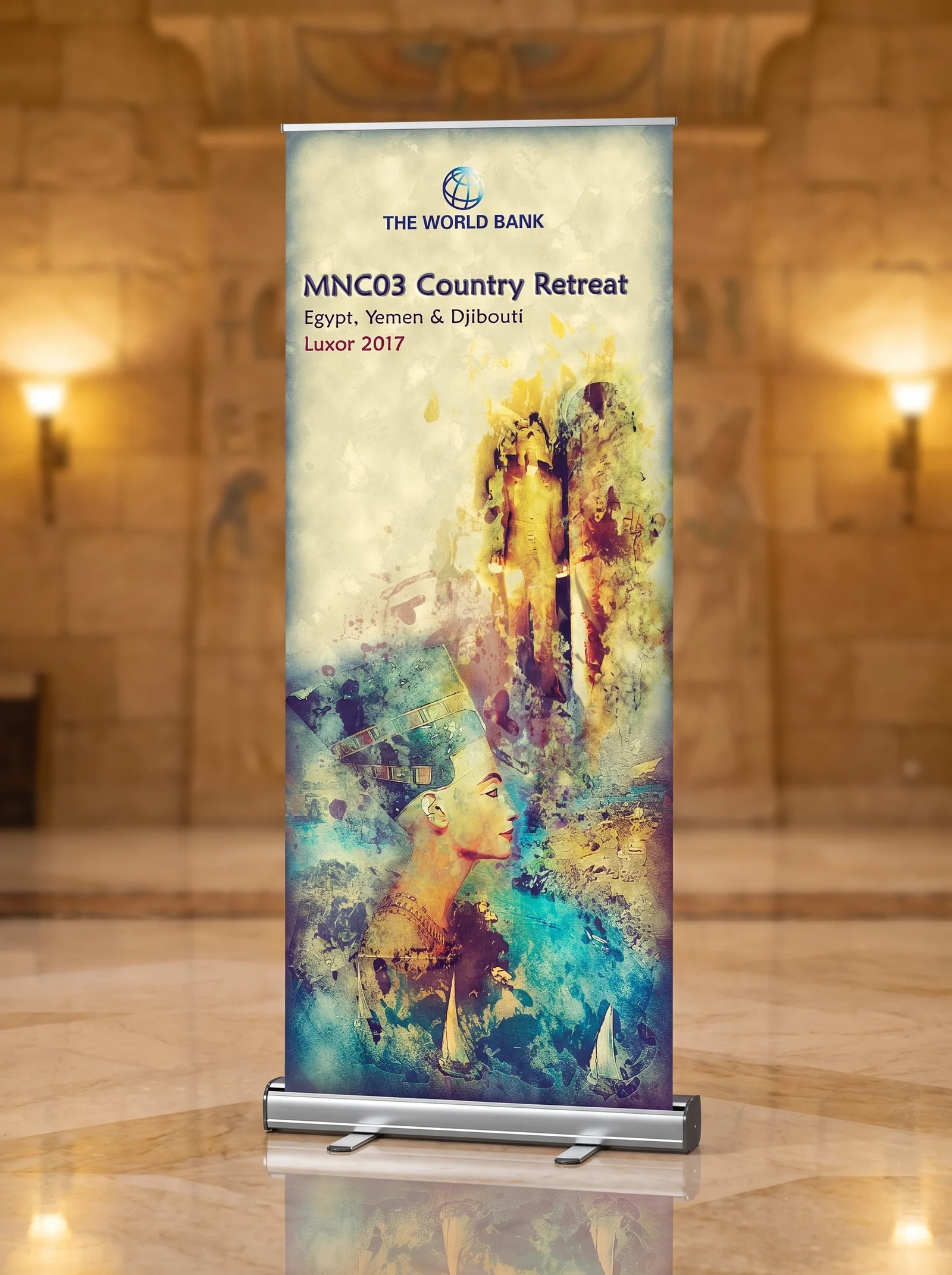 Campaign & Event Graphics, World Bank Group: Luxor 2017. Watercolor Nefertiti for the country retreat, co-created