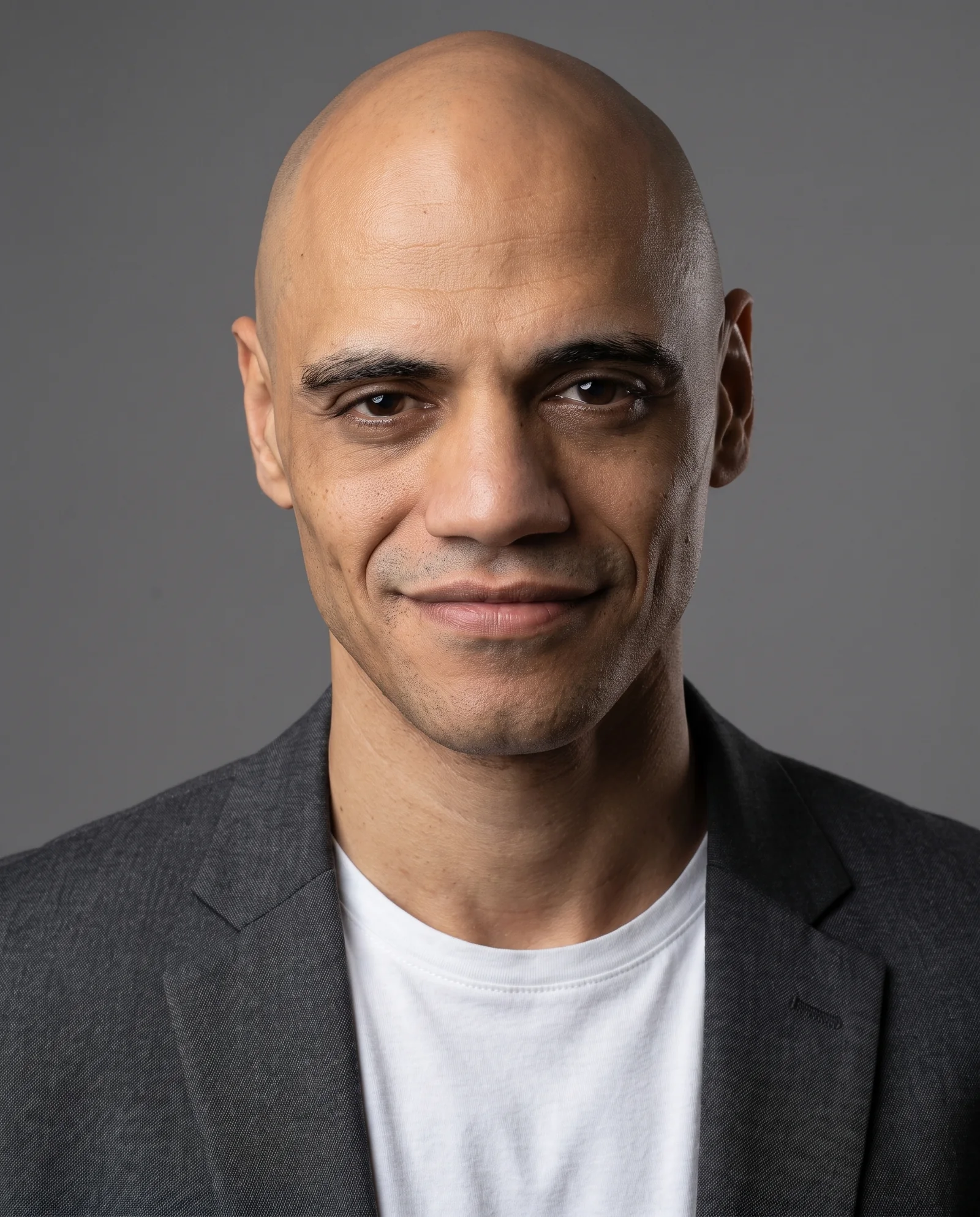 AI-generated studio headshot of Mohamed Elmahdy, disclosed; its real reference photo is inset